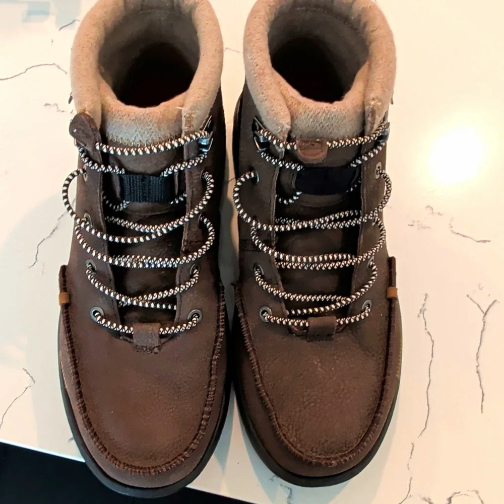 HEYDUDE Men's Brown Leather Ankle Boots Lace-Up Round Toe US 10 EU 43